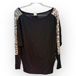 7th Ray Leopard Sleeve Top Dolman Long Sleeve Blouse Black Large